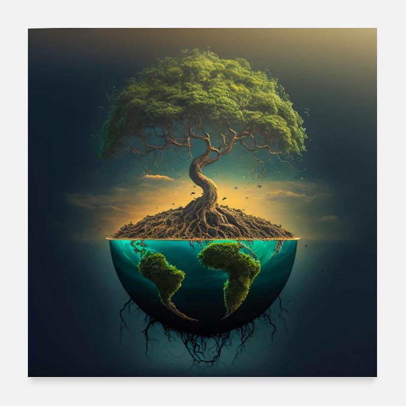 Arbre-Monde : Arbre sur une demi-sphère - Poster 60 x 60 cm - blanc