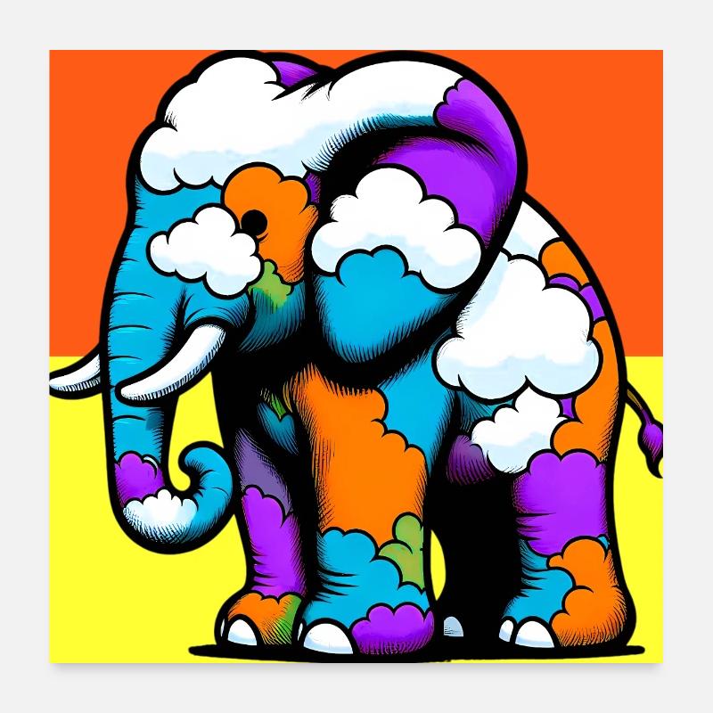Elephant with Cloud and Clouds Poster 24" x 24" (60x60 cm)