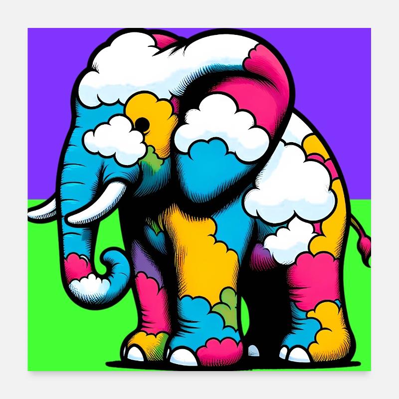 Elephant with Cloud and Clouds Poster 24" x 24" (60x60 cm)
