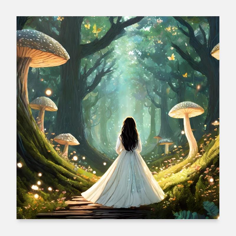 Fairytale forest with mushrooms Poster 24" x 24" (60x60 cm)
