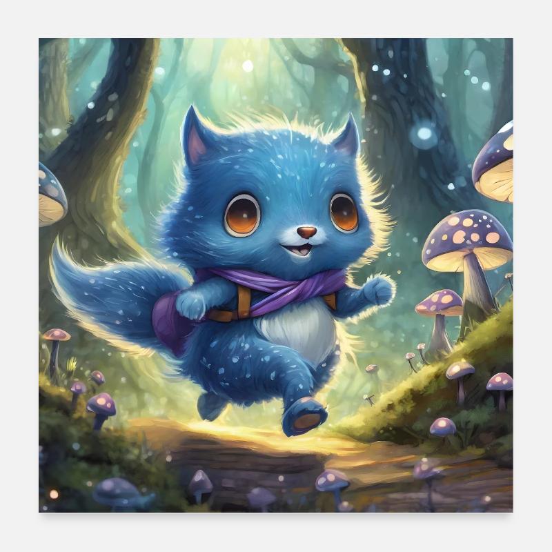 Aventure du chaton de la Forêt Bleue Poster 60 x 60 cm