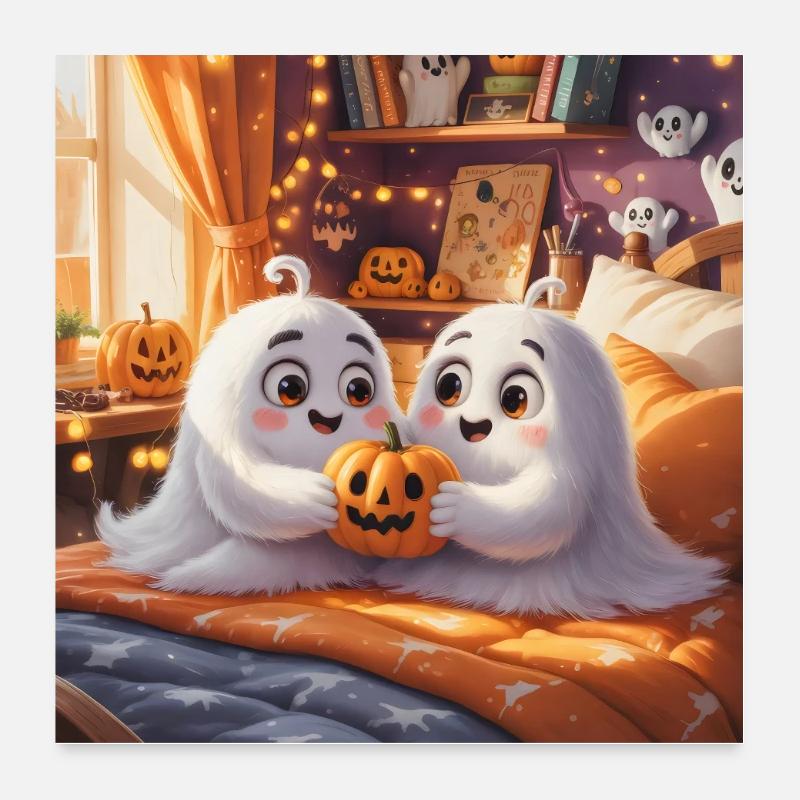 Fantômes mignons avec citrouille d’Halloween Poster 60 x 60 cm