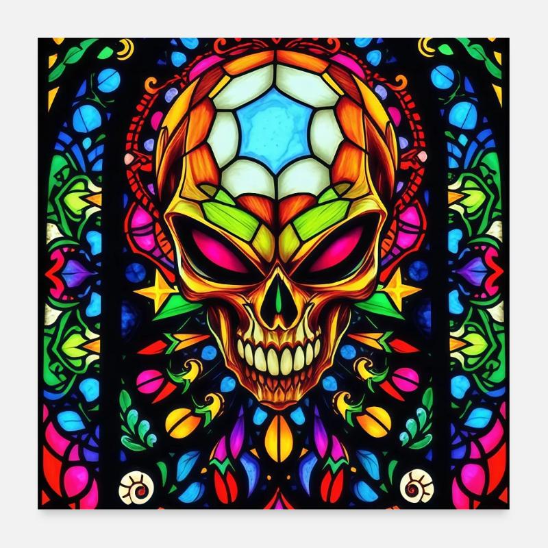 Vitrail Crâne Poster 60 x 60 cm