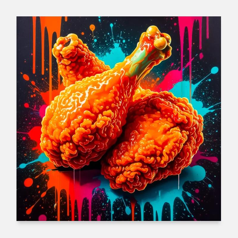 Golden fried chicken bursting through waves Poster 24" x 24" (60x60 cm)