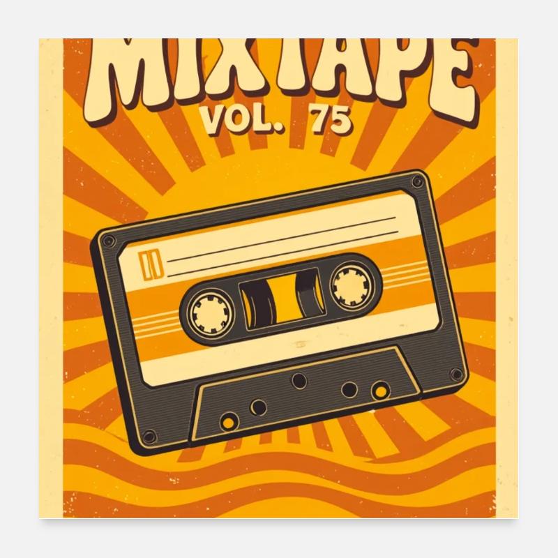 Retro-Mixtape-Illustration mit warmen Siebzigern Poster 60x60 cm