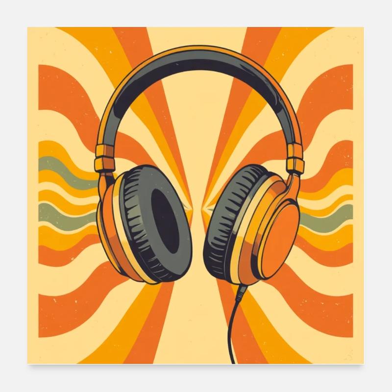 Warme Retro-Kopfhörer mit groovy Circular Vibrati Poster 60x60 cm