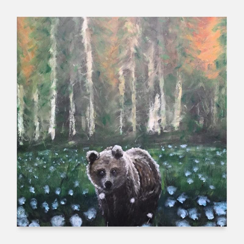 Ours dans la scène de forêt enneigée Poster 60 x 60 cm