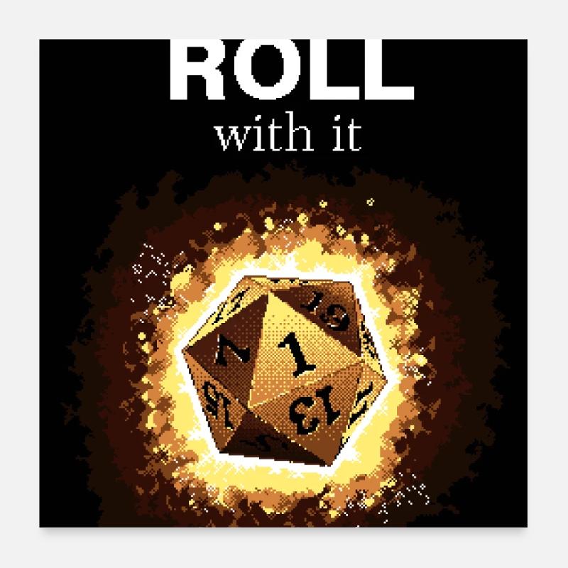 Just Roll With It Retro D20 Gold Dice Poster 60x60 cm