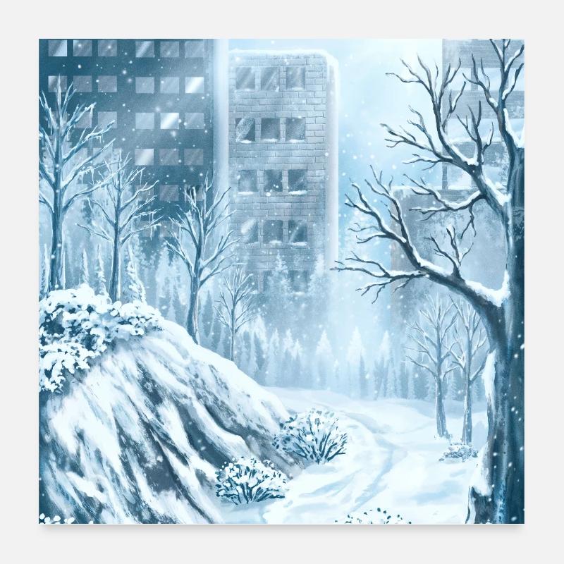Schneebedeckte Winterblaue Stadt Poster 60x60 cm