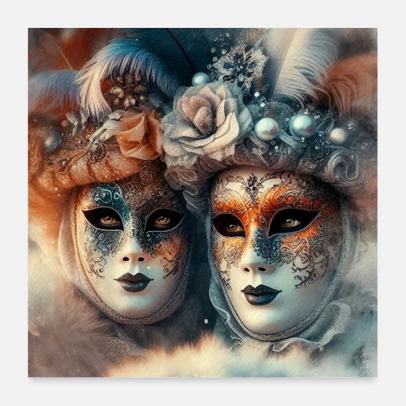 Masques Carnaval Vénitien Aquarelle Poster 60 x 60 cm