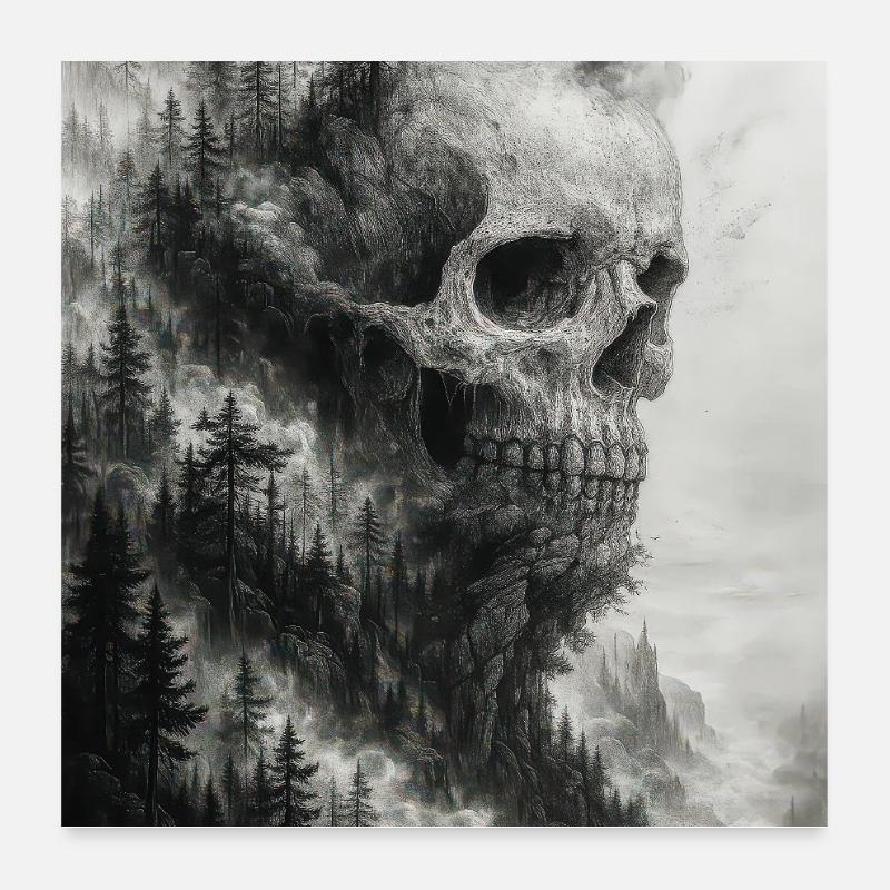 Unheimliche Waldschädel-Illustration Poster 60x60 cm