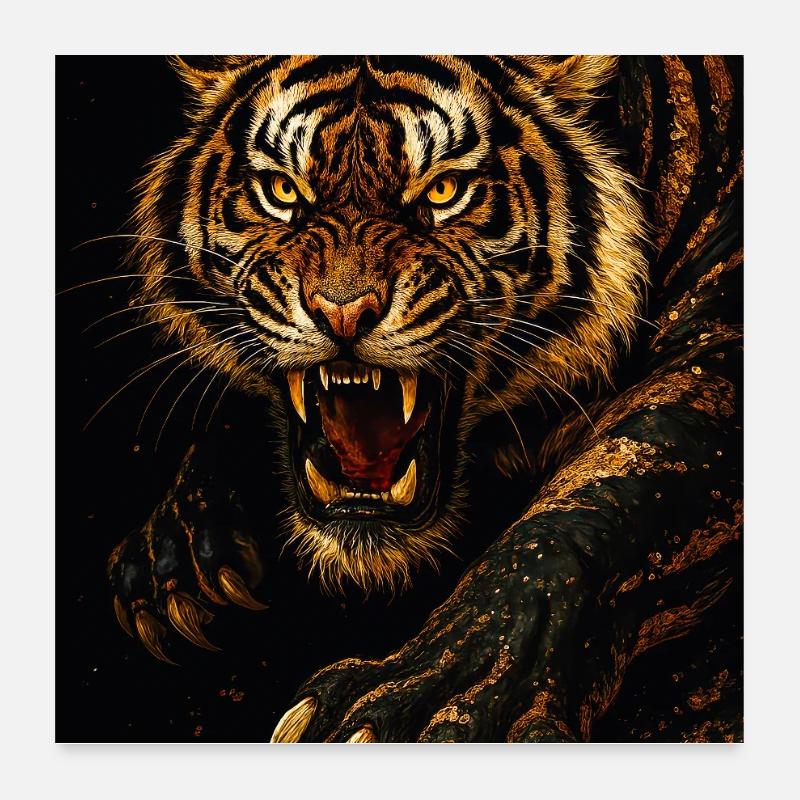 Tiger Rage on Dark Ground Poster 24" x 24" (60x60 cm)