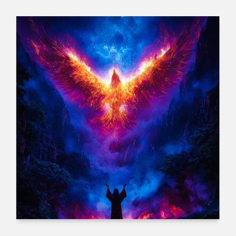 Ascension du Phénix sur l’Abîme ardent Poster 60 x 60 cm