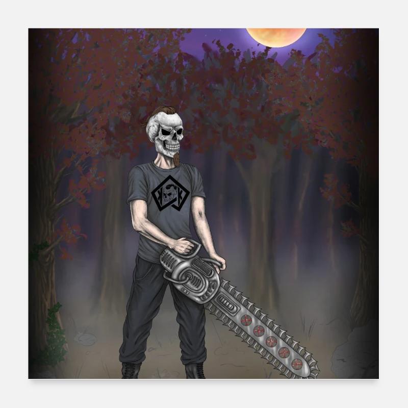 Forest worker, forester, chainsaw, full moon Poster 24" x 24" (60x60 cm)