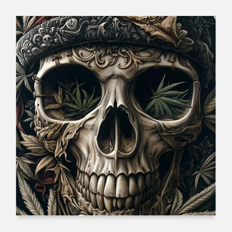 Schädel mit Hanfblattkranz Poster 60x60 cm