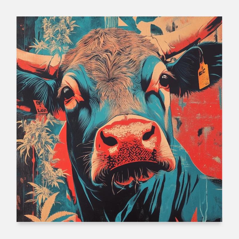 Vache psychédélique dans le style pop art Poster 60 x 60 cm
