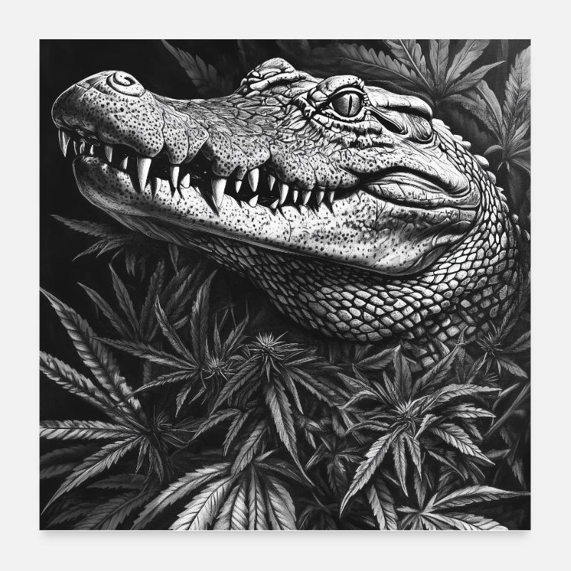 Crocodile dans la forêt de feuilles de chanvre Poster 60 x 60 cm