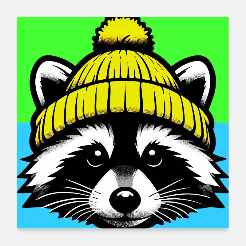 Raccoon with a wool cap Poster 24" x 24" (60x60 cm)
