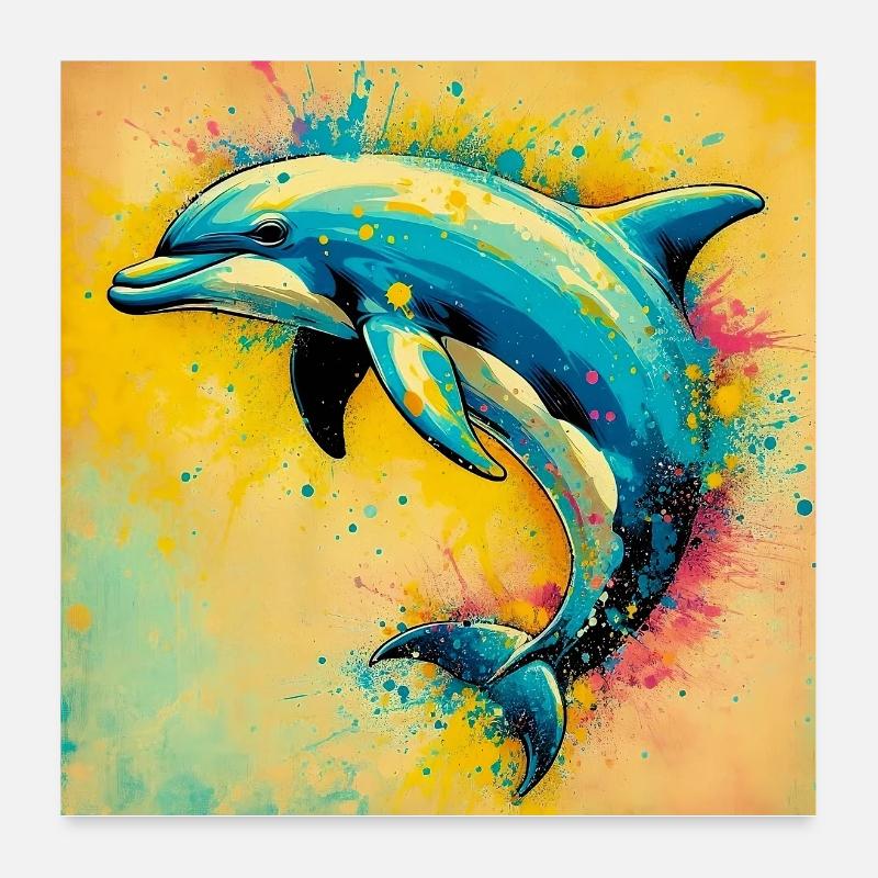 Delfin - Poster 60x60 cm - Weiß