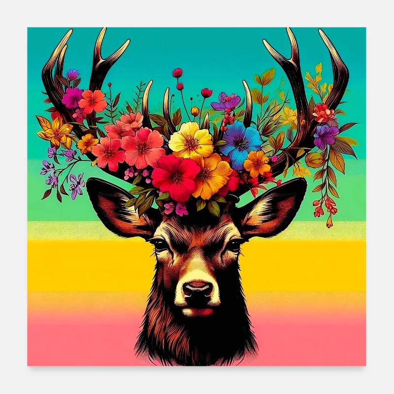 Hirsch - Poster 60x60 cm - Weiß