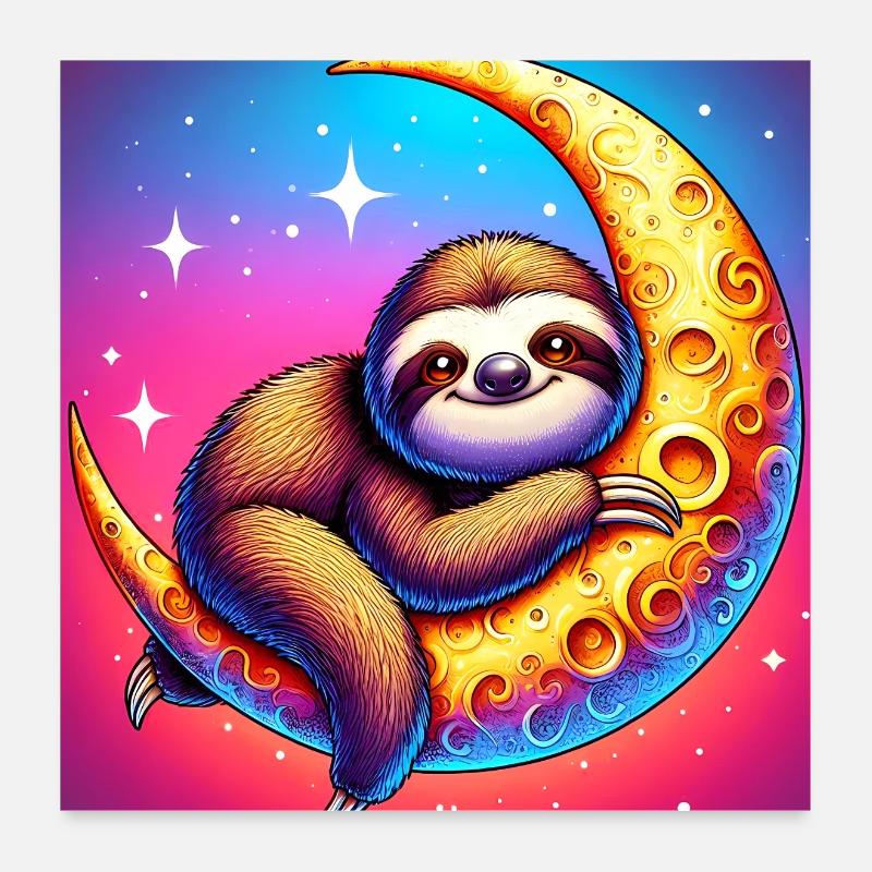 Faultier schläft an den Mond Poster 60x60 cm