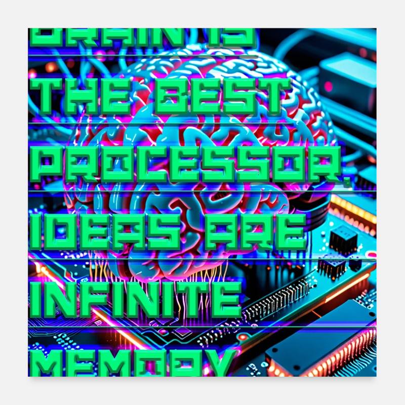 Le cerveau est le meilleur processeur — Tech Neon Citation Poster 60 x 60 cm