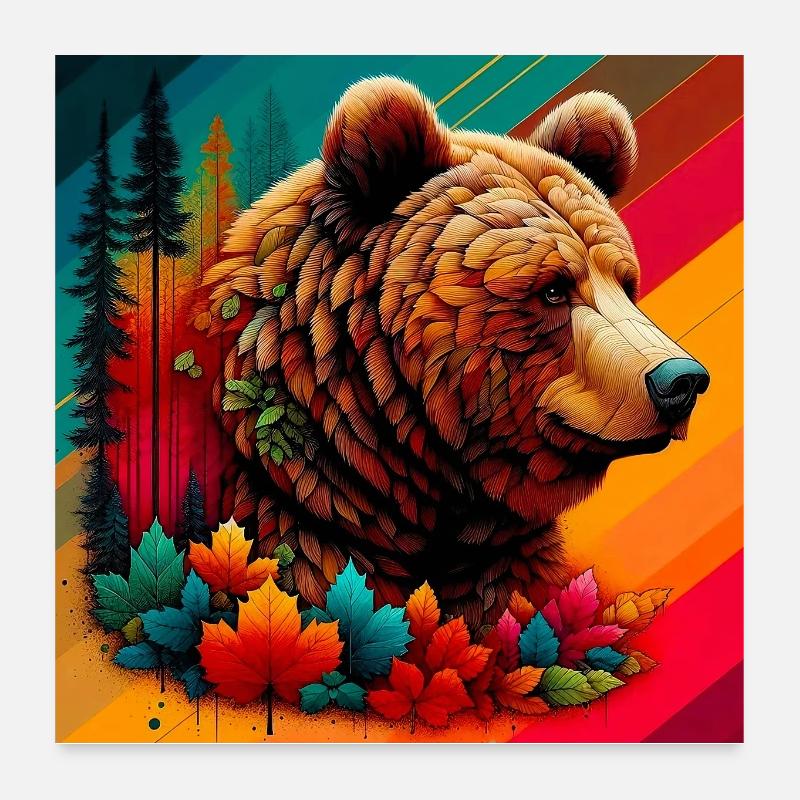 Bär - Poster 60x60 cm - Weiß