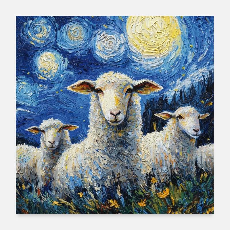 Schaf Van Gogh Style Starry Night Poster 60x60 cm