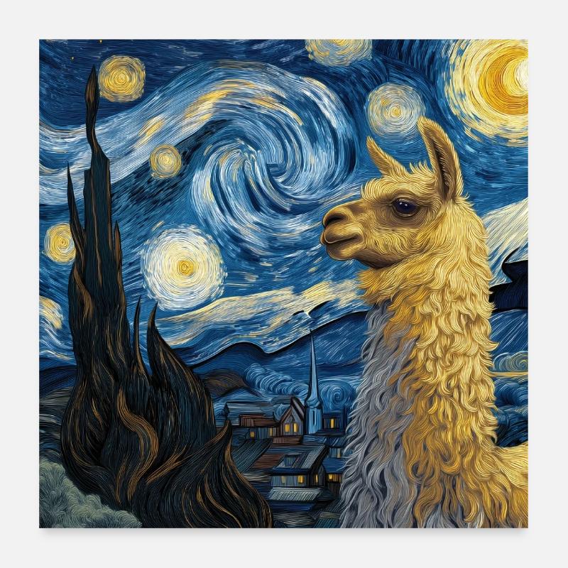 Lama Van Gogh Starry Night Poster 60x60 cm