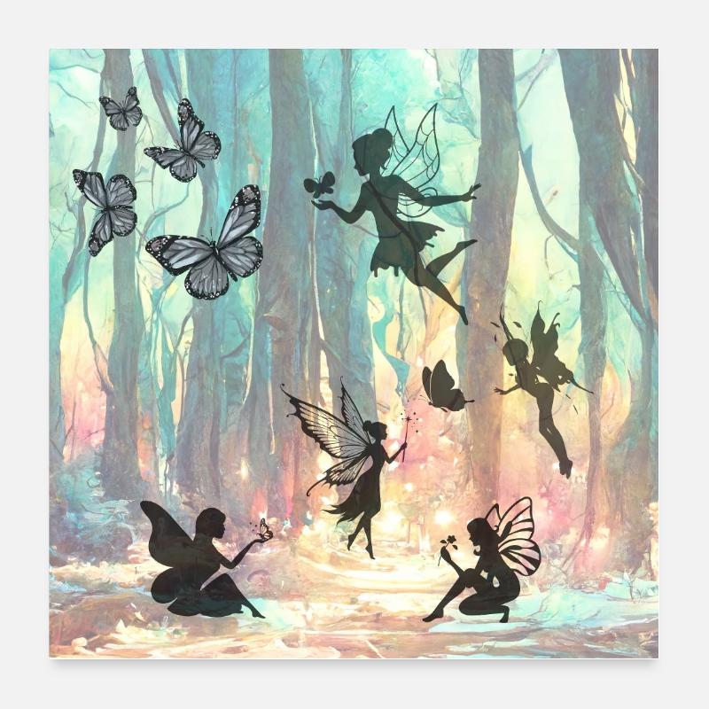Regenbogenfeenwald - Poster 60x60 cm - Weiß