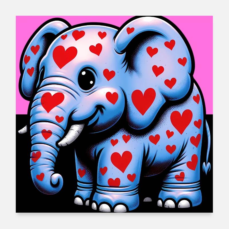 Elefant mit Herz und Herzen Poster 60x60 cm