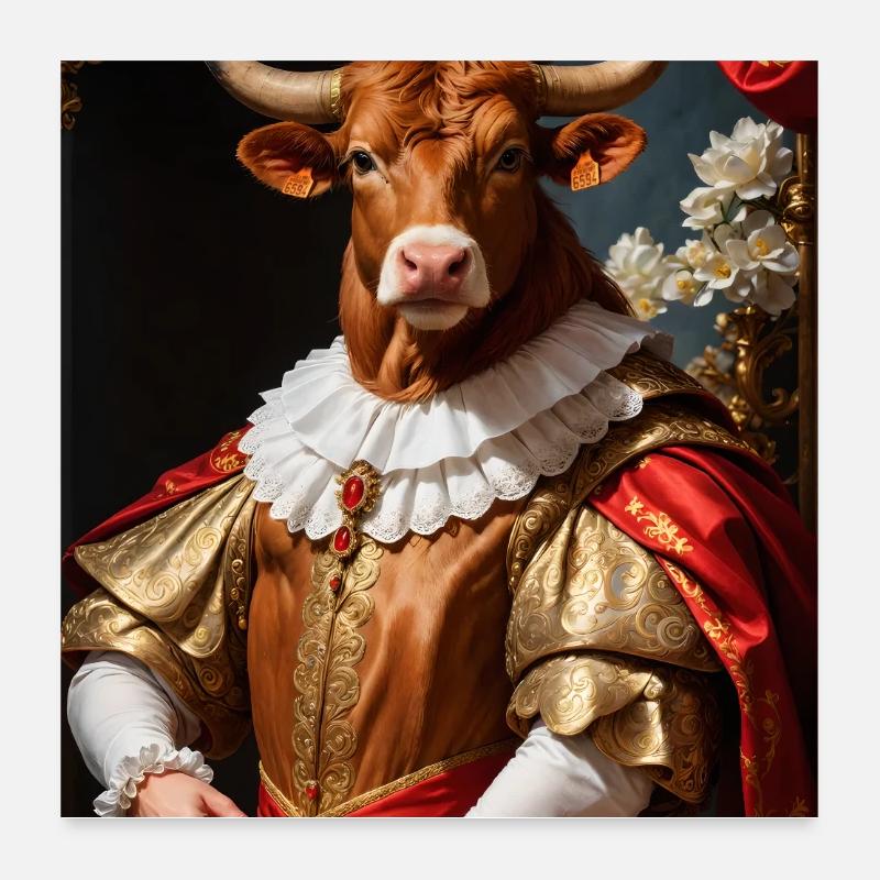 Taureau majestueux – roi du Baroque - Poster 60 x 60 cm - blanc