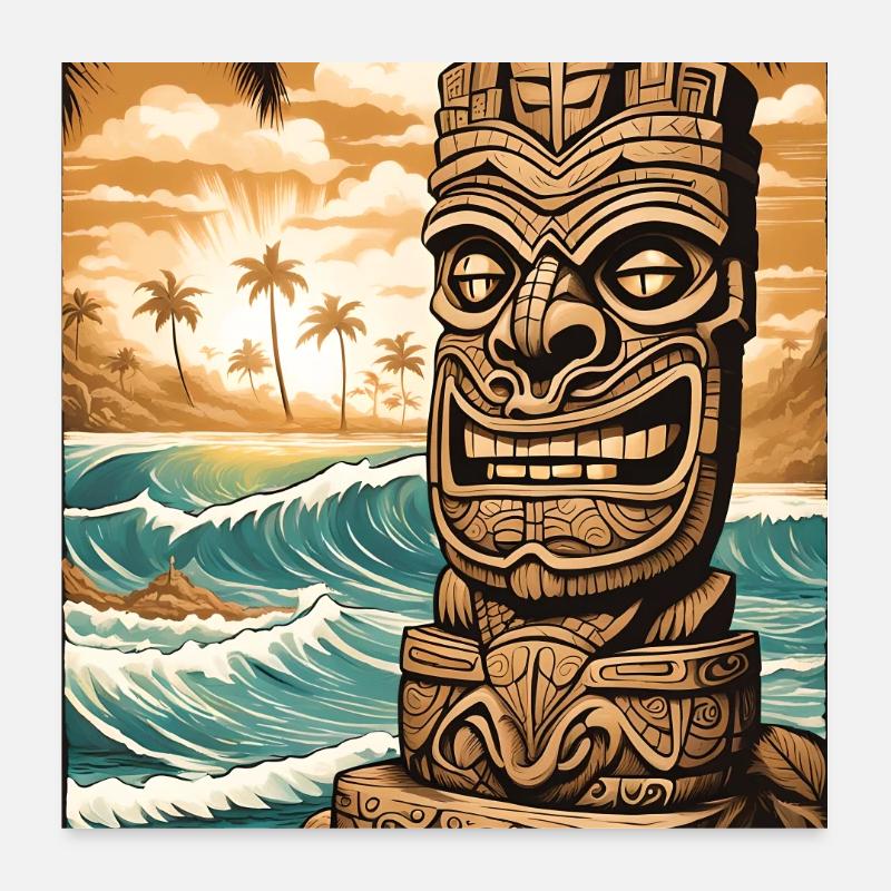 Statue Tiki sur la plage Poster 60 x 60 cm