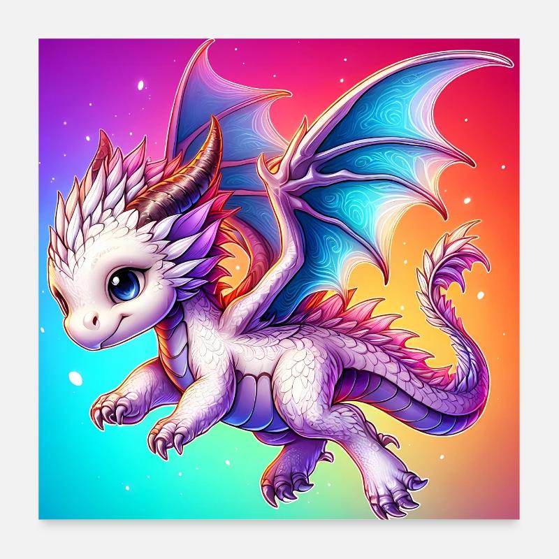 Drache - Poster 60x60 cm - Weiß