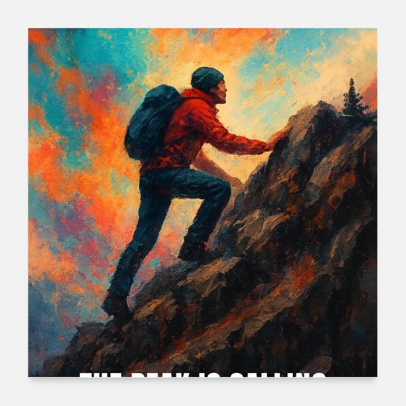 Climber Reaching for the Summit Poster 24" x 24" (60x60 cm)