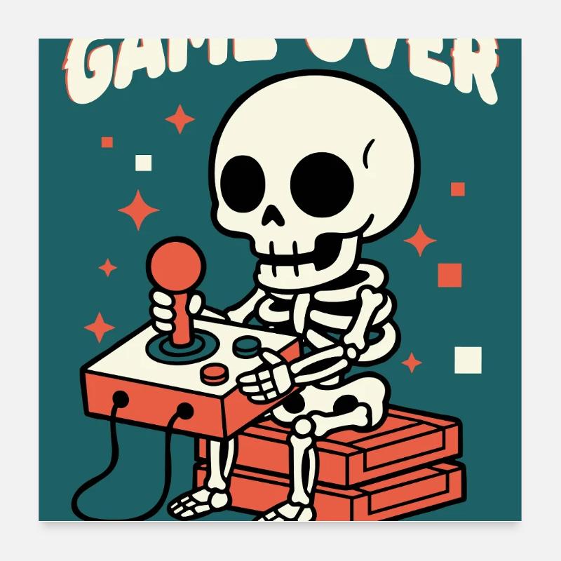 Game Over 1984 Retro Skeleton Arcade Poster 24" x 24" (60x60 cm)