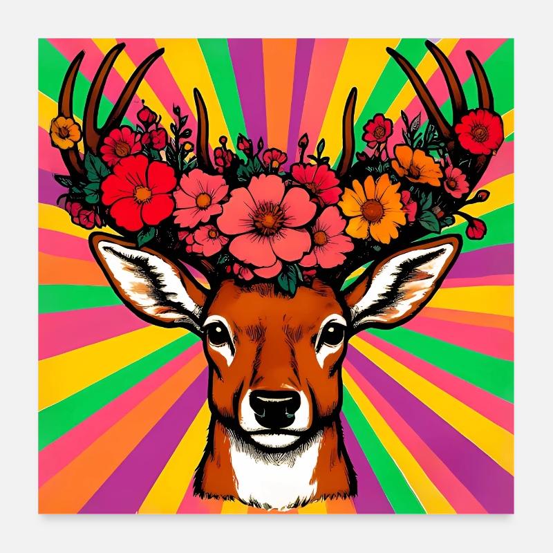 Deer with Flowers Poster 24" x 24" (60x60 cm)