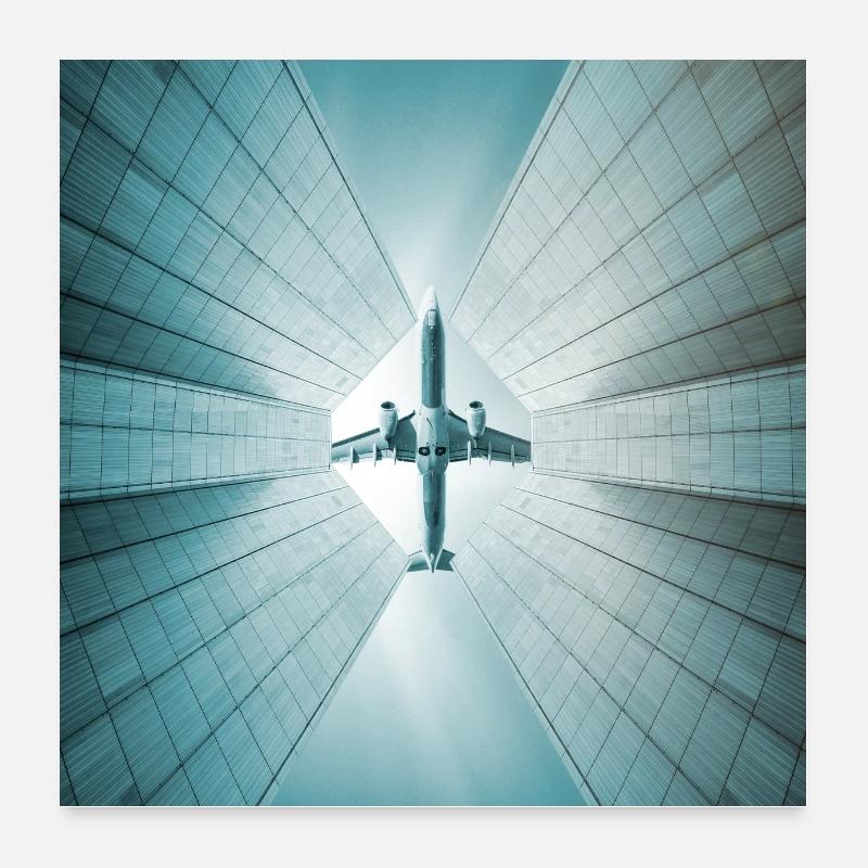 Plane over skyscrapers Poster 24" x 24" (60x60 cm)