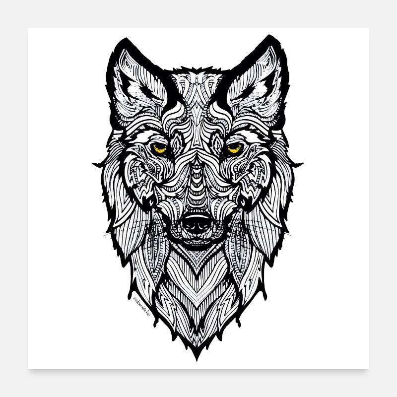Wolf mit gelben Augen Poster 60x60 cm