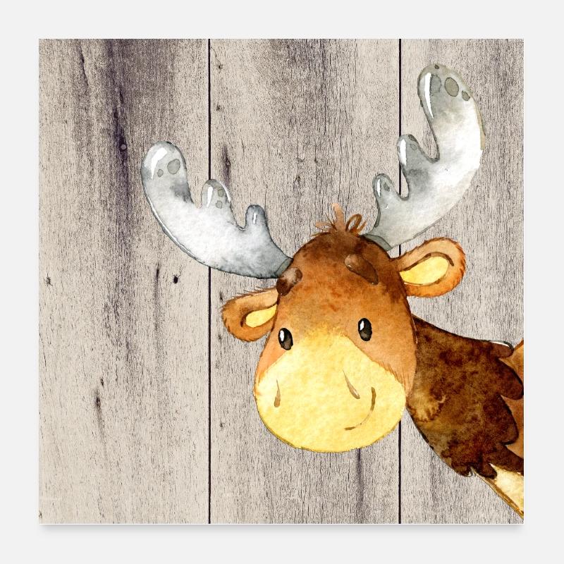 Animal Lovers in the Forest - Small Moose Poster 24" x 24" (60x60 cm)