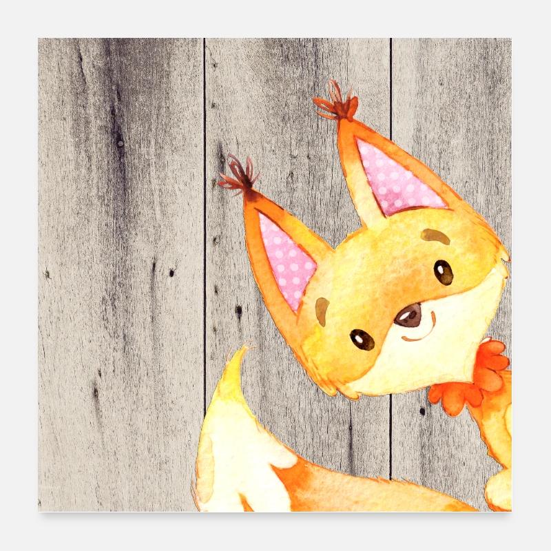 Amis des animaux dans la forêt - Petit renard - Poster 60 x 60 cm - blanc