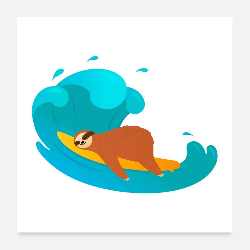 Sloth Surfing Wave - Poster 24" x 24" (60x60 cm) - white