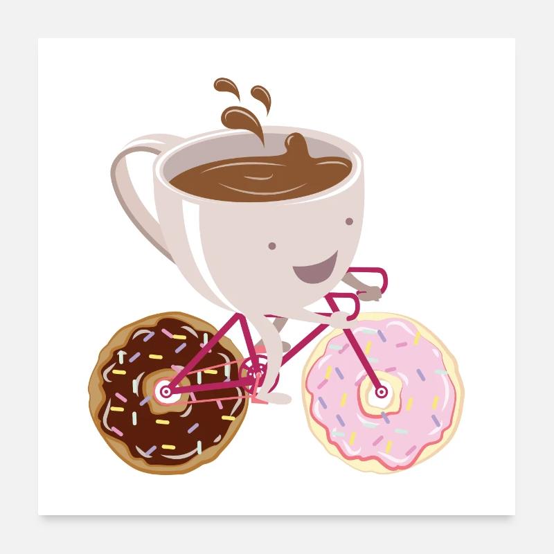 Coffee Cup Donuts Bicycle - Poster 60x60 cm - Weiß