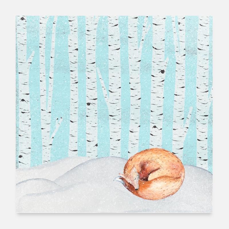 Le renard endormi dans la forêt d’hiver Poster 60 x 60 cm
