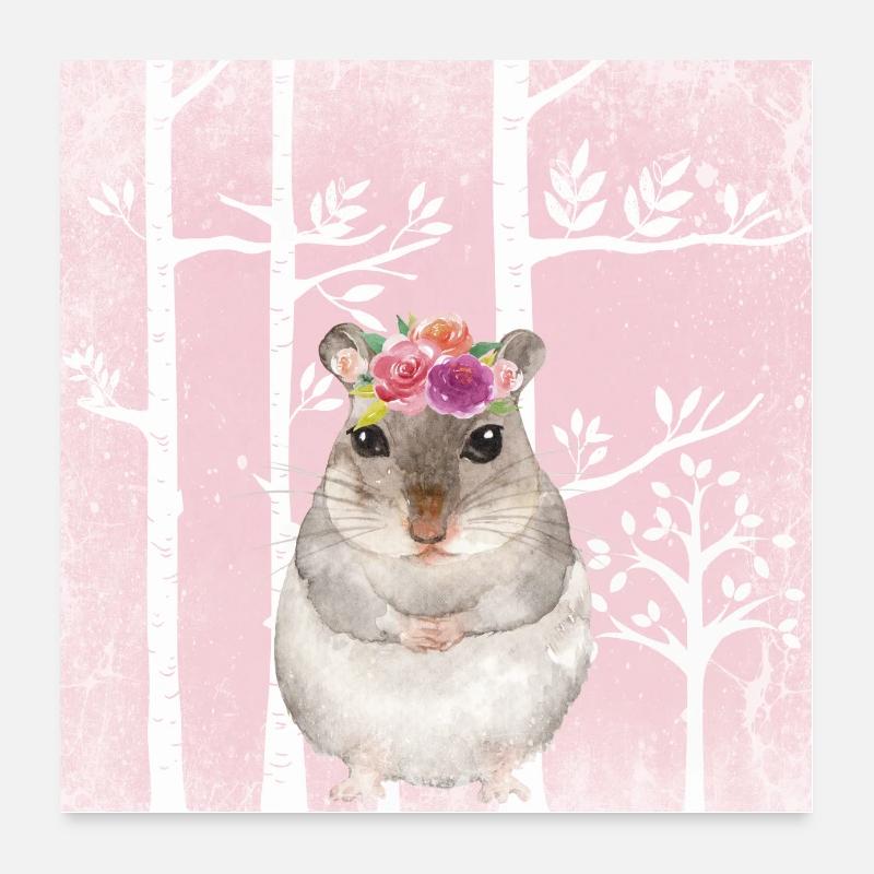 Freunde im Rosa Märchenwald - Der süße Hamster Poster 60x60 cm