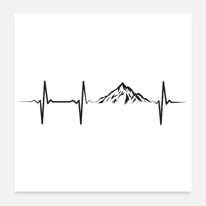 Heartbeat Pulse Frequency Mountains ECG Poster 24" x 24" (60x60 cm)