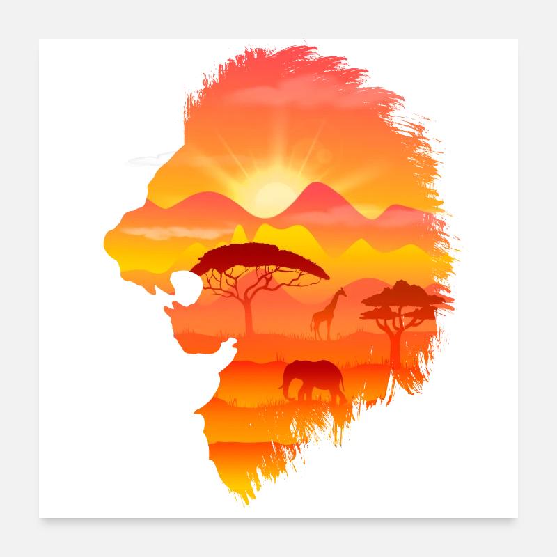 Löwe König der Savanne - Poster 60x60 cm - Weiß