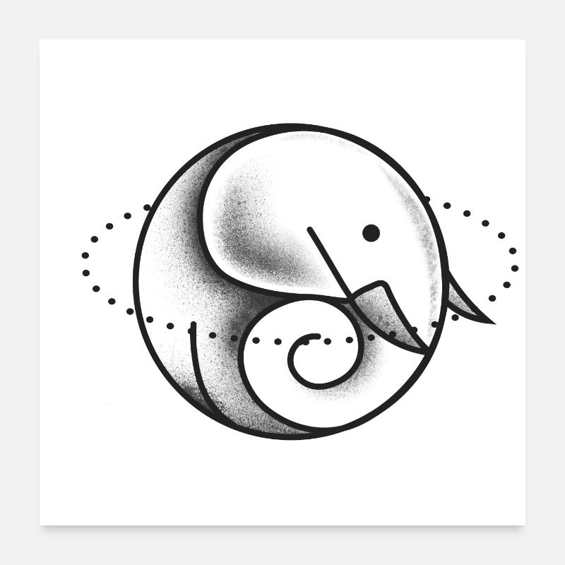 Elephant cute circle gray Poster 24" x 24" (60x60 cm)