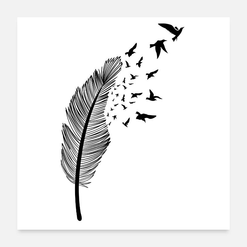 Plume et oiseau - Poster 60 x 60 cm - blanc