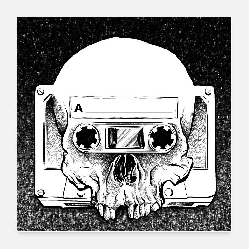 Retro Audio Skull - Poster 60x60 cm - Weiß